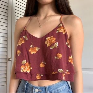 Burgundy Floral Strappy Back Top